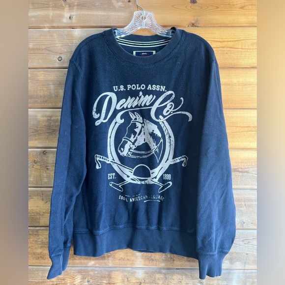 U.S. Polo Assn. Denim Co. Graphic Knit Sweater – Size L, Blue - Picture 1 of 8